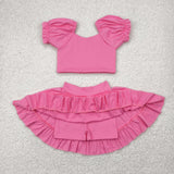 GSD2102 Solid Color Pink Cute Yoga Girls Skorts Set