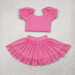 GSD2102 Solid Color Pink Cute Yoga Girls Skorts Set