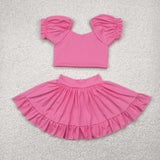 GSD2102 Solid Color Pink Cute Yoga Girls Skorts Set