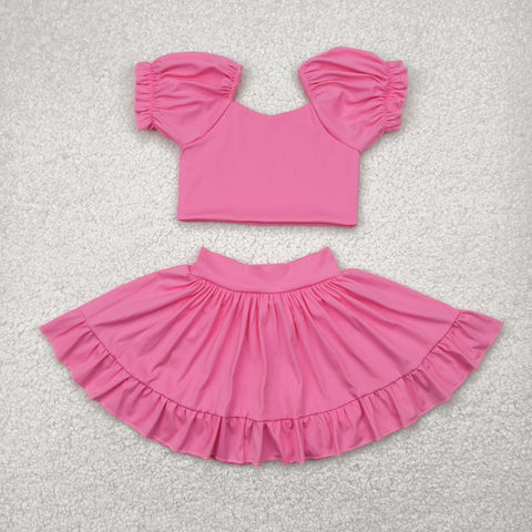 GSD2102 Solid Color Pink Cute Yoga Girls Skorts Set