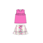 Preorder 03.10 GSD2104 Flower Ruffles Pink Girls Skirt Set