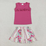 GSD2104 Flower Ruffles Pink Girls Skirt Set