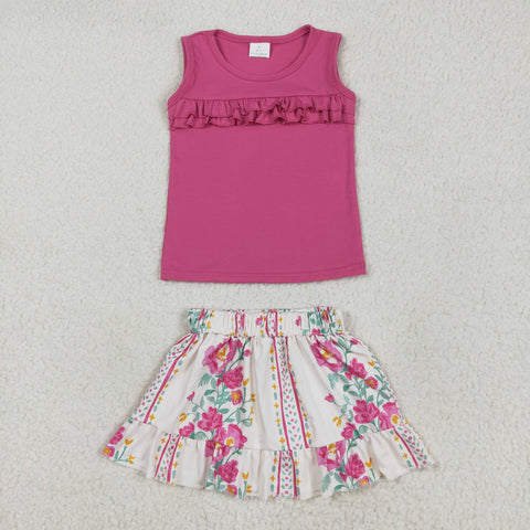 GSD2104 Flower Ruffles Pink Girls Skirt Set