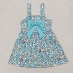 GSD2106 Flower Big Bow Blue Girls Dress