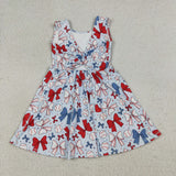 GSD2150 July 4th USA Baseball Bows Yoga Girl's Dress Onesie