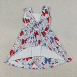 GSD2150 July 4th USA Baseball Bows Yoga Girl's Dress Onesie