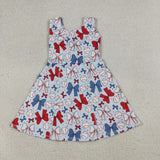 GSD2150 July 4th USA Baseball Bows Yoga Girl's Dress Onesie
