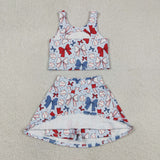GSD2151 July 4th USA Baseball Bows Yoga Girl's Skorts Set