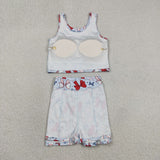 GSD2151 July 4th USA Baseball Bows Yoga Girl's Skorts Set