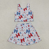 GSD2151 July 4th USA Baseball Bows Yoga Girl's Skorts Set