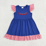 GSD2153 Embroidery  Back To School Apple Blue Girl's Dress