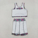 GSD2176 Colorful Leopard Yoga Girls Skorts Set