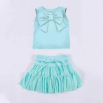 Preorder GSD2194 Bows Blue Ruffles Cake Cotton Girls Skirt Set