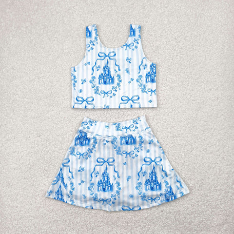 GSD2198 Bows Blue Castle Yoga Girls Skorts Set
