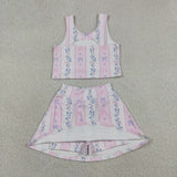 GSD2216 Bows Flower Pink Yoga Girls Skorts Outfits
