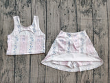 Preorder Samples GSD2216 Bows Flower Pink Yoga Girls Skorts Set