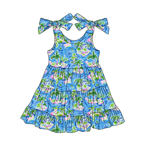 Preorder 04.04 Ocean Beach Coconut Tree Blue Girl's Dress