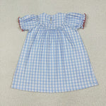 GSD2275 Farm Animals Blue Plaid Smocked Girl's Dress