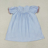 GSD2275 Farm Animals Blue Plaid Smocked Girl's Dress