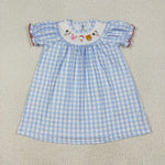 GSD2275 Farm Animals Blue Plaid Smocked Girl's Dress