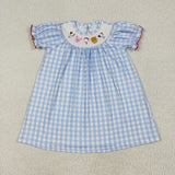 GSD2275 Farm Animals Blue Plaid Smocked Girl's Dress