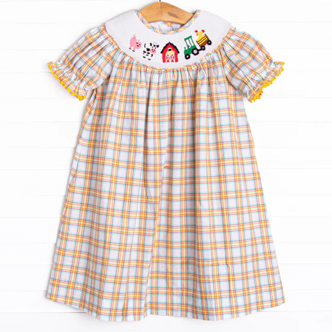 Preorder 04.04 GSD2276 Farm Animals Barn Smocked Girl's Dress