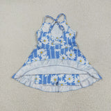 GSD2283 Flower Blue Yoga Girl's Dress Onesie