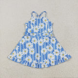 GSD2283 Flower Blue Yoga Girl's Dress Onesie