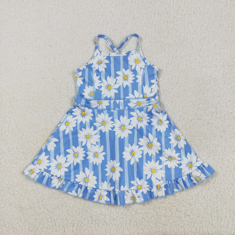 GSD2283 Flower Blue Yoga Girl's Dress Onesie