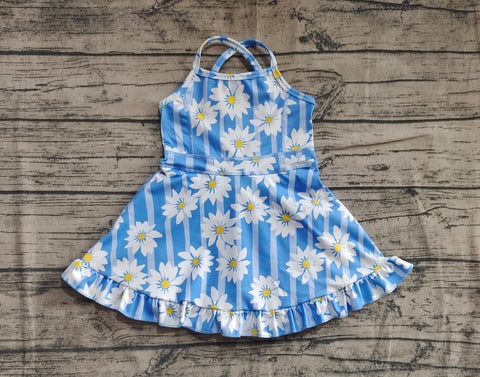Preorder GSD2283 Flower Blue Yoga Girl's Dress Onesie