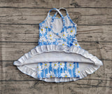Preorder GSD2283 Flower Blue Yoga Girl's Dress Onesie