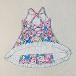 GSD2284 Flower Blue Pink Yoga Girl's Dress Onesie