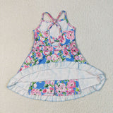 GSD2284 Flower Blue Pink Yoga Girl's Dress Onesie