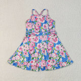 GSD2284 Flower Blue Pink Yoga Girl's Dress Onesie