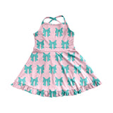 Preorder GSD2293 Bows Pink Green Yoga Girl's Dress Onesie