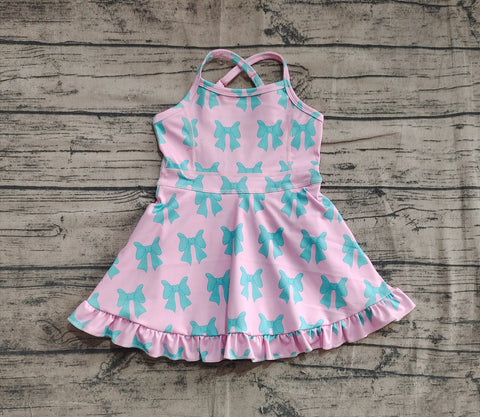 Preorder GSD2293 Bows Pink Green Yoga Girl's Dress Onesie