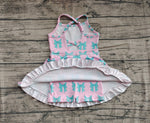 Preorder GSD2293 Bows Pink Green Yoga Girl's Dress Onesie