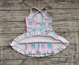 Preorder GSD2293 Bows Pink Green Yoga Girl's Dress Onesie