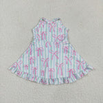 GSD2297 Bows Stripe Yoga Girl's Dress Onesie
