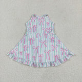 GSD2297 Bows Stripe Yoga Girl's Dress Onesie