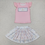 GSD2298 Bows Flower Pink Girls Skorts Set