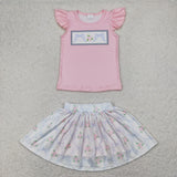 GSD2298 Bows Flower Pink Girls Skorts Set