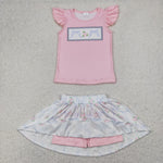 GSD2298 Bows Flower Pink Girls Skorts Set