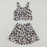 GSD2327 Fashion Leopard Yoga Girls Skorts Set