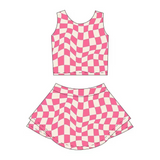 Preorder GSD2329 Pink Plaid Yoga Girls Skorts Set