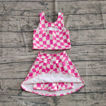 Preorder GSD2329 Pink Plaid Yoga Girls Skorts Set
