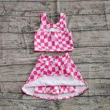 Preorder GSD2329 Pink Plaid Yoga Girls Skorts Set