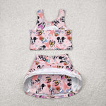 GSD2332 Cartoon Mouse Star Yoga Girls Skorts Set