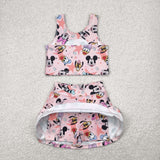 GSD2332 Cartoon Mouse Star Yoga Girls Skorts Set