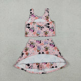 GSD2332 Cartoon Mouse Star Yoga Girls Skorts Set